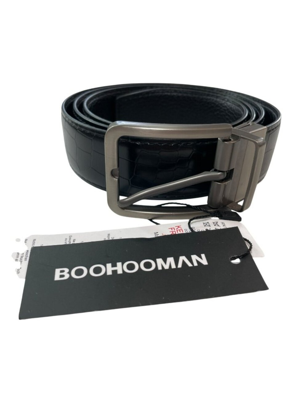 BoohooMAN Faux Croc Textured Belt Black Metal Buckle Men's Sz XXL NWT